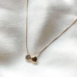colar veneziana com dois corações liso/zirconia