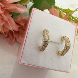 Brinco argola quadrado cravejado