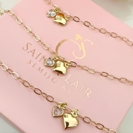 Pulseira coração com ponto de luz elo oval