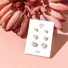 Trio brinco zirconia estrela 3,4,5mm