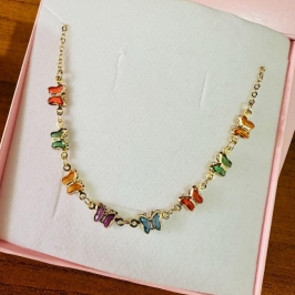 Chocker borboleta colorida 30cm c/ extensor 7cm