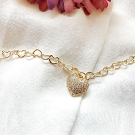 pulseira elo coração c/ corsção cravejado