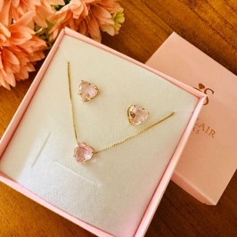 conjunto coração zirconia 10mm e corrente 40cm