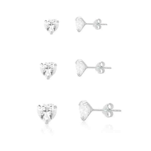 Trio brinco coração zirconia 3,4,5mm