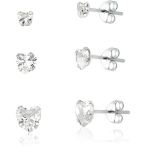 Trio brinco coração zirconia 3,4,5mm