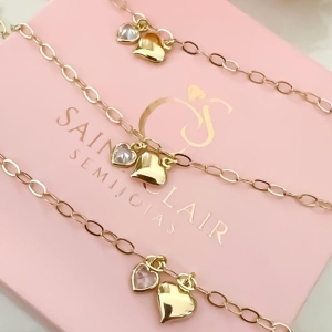 Pulseira coração com ponto de luz elo oval