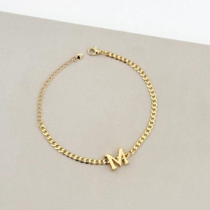 Pulseira grumet 4mm  18cm e extensor 3cm com inicial 1.1cm