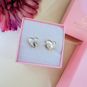 Brinco Coração Madre Perola 1.1cm e zirconia 5mm
