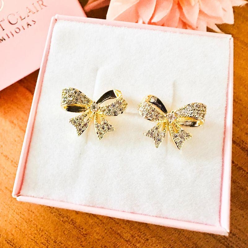 Brinco laço cravejado 1.7cm