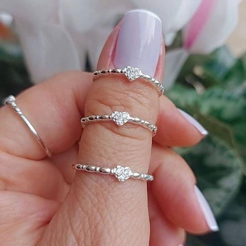 Anel meia aliança coração microzirconias