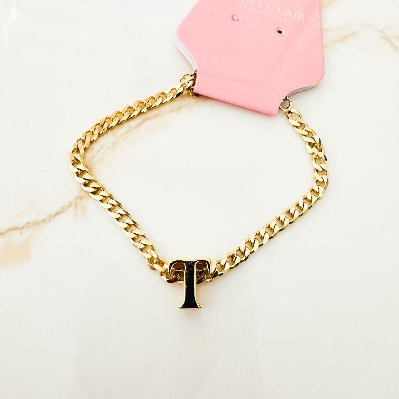 Pulseira grumet 4mm  18cm e extensor 3cm com inicial 1.1cm