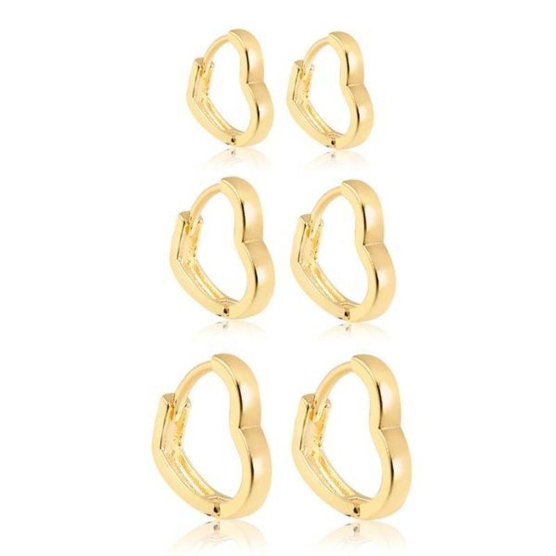 Trio brinco argola abaloada coração