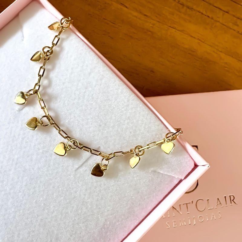 pulseira coração medalha 18cm