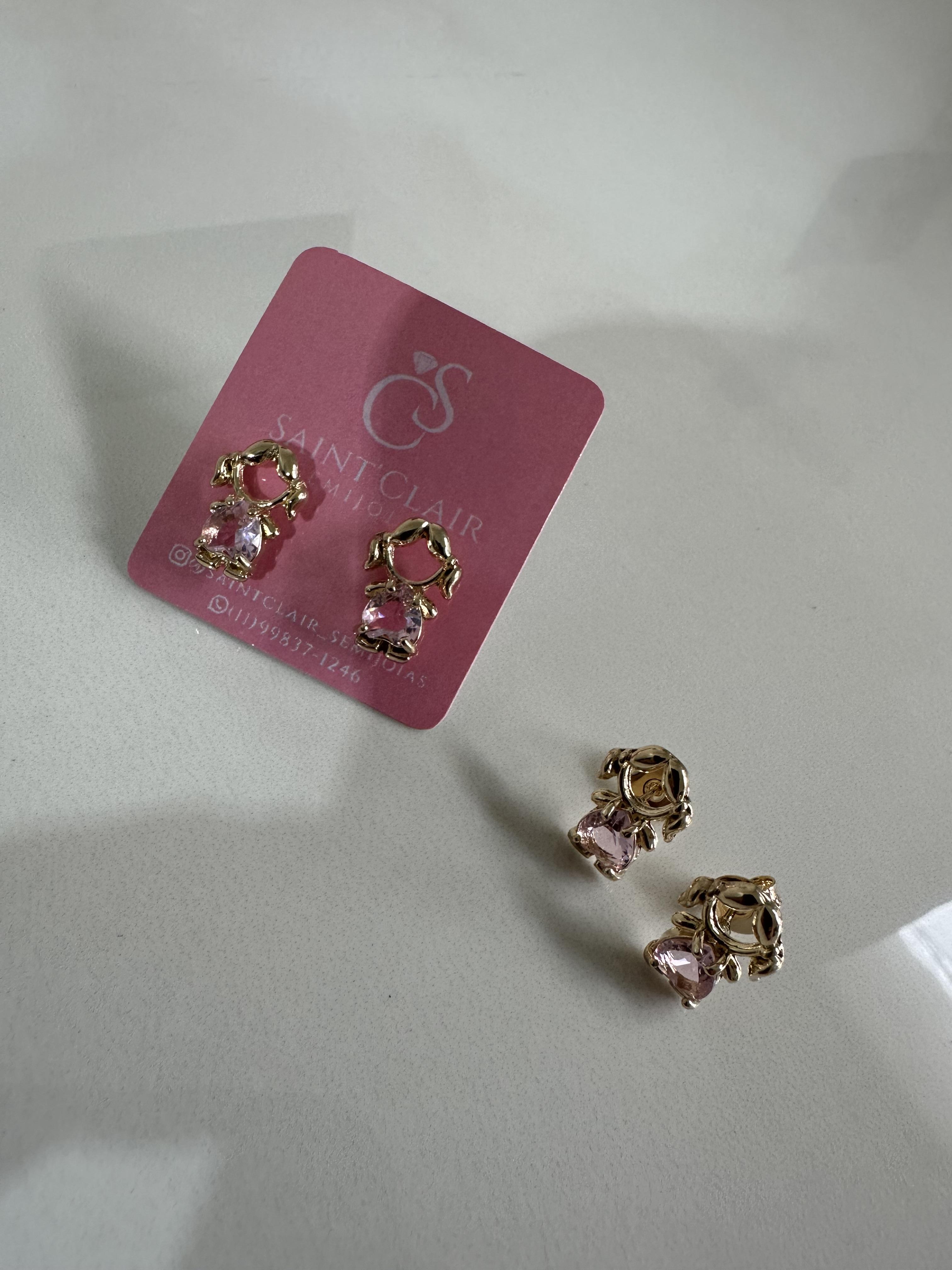 brinco filho coração rosa