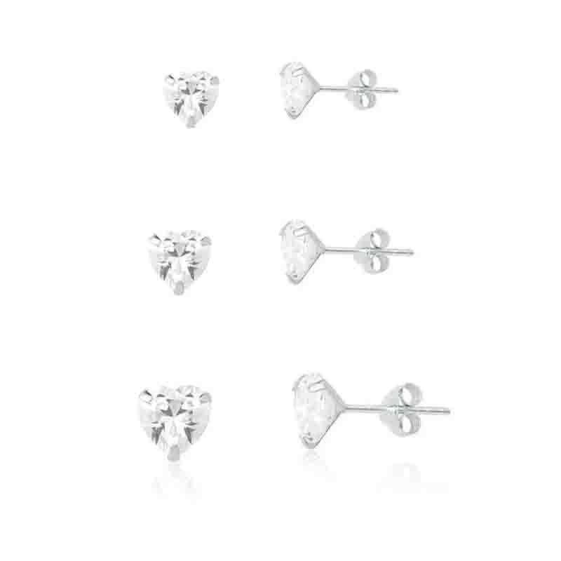 Trio brinco coração zirconia 3,4,5mm