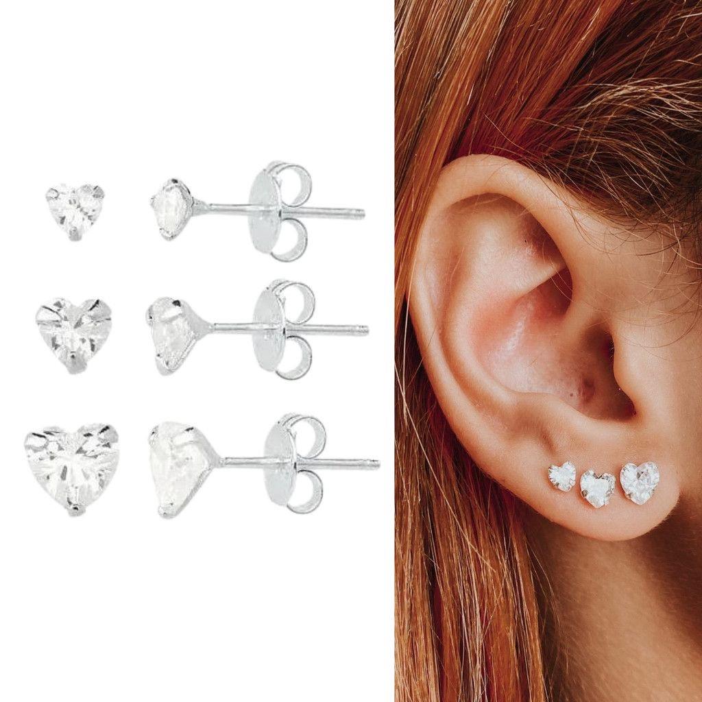 Trio brinco coração zirconia 3,4,5mm