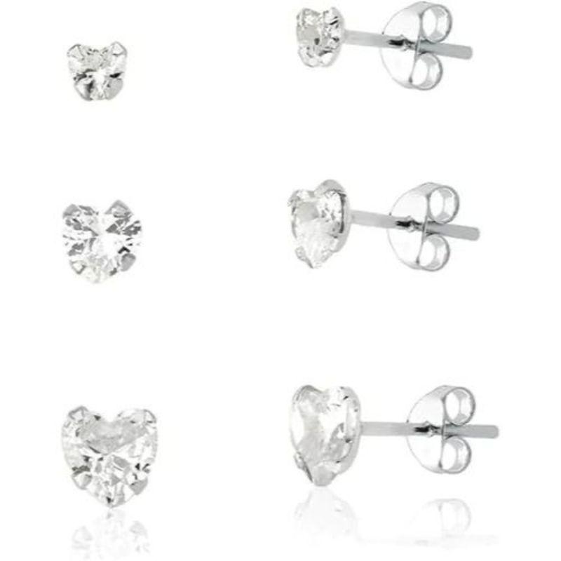 Trio brinco coração zirconia 3,4,5mm