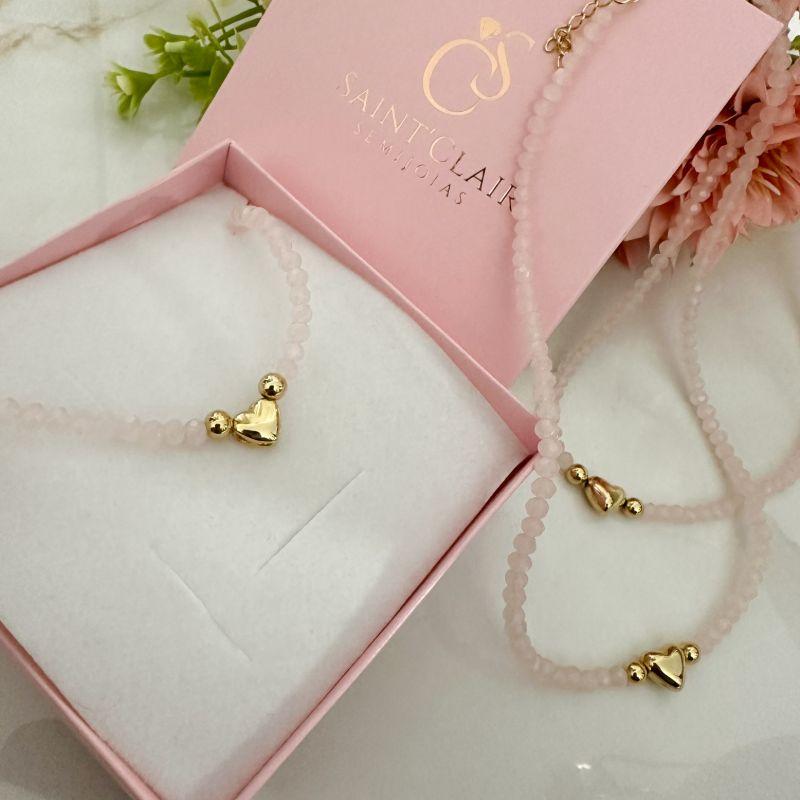 colar cristal rosa com coração cheio