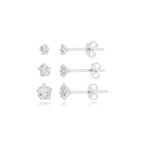 Trio brinco zirconia estrela 3,4,5mm