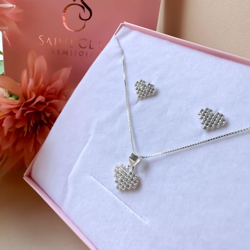 conjunto coração cravejado