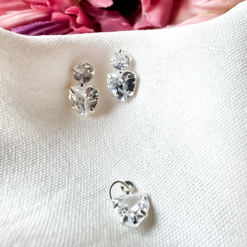 CONJUNTO ZIRCONIAS CORAÇÃO CRISTAL BRINCO + PINGENTE