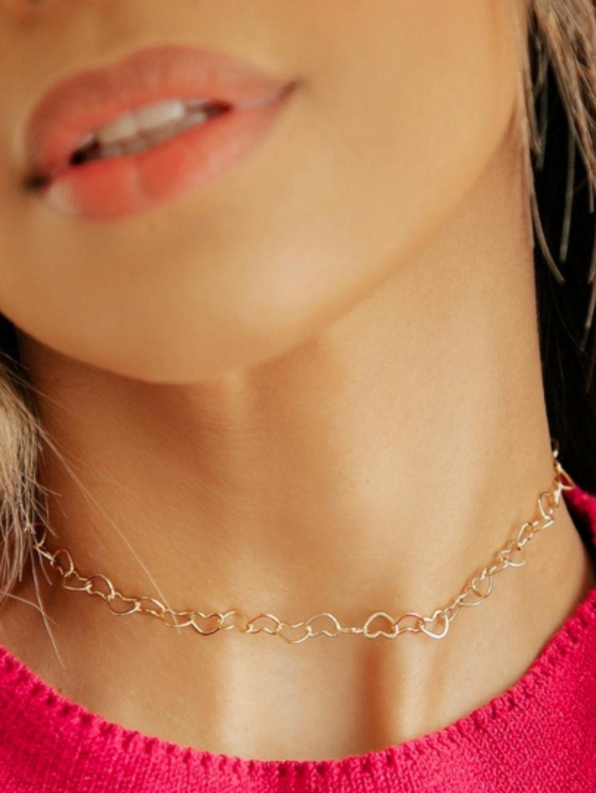 Corrente elo coração 3mm 40cm 4.5cm de extensor