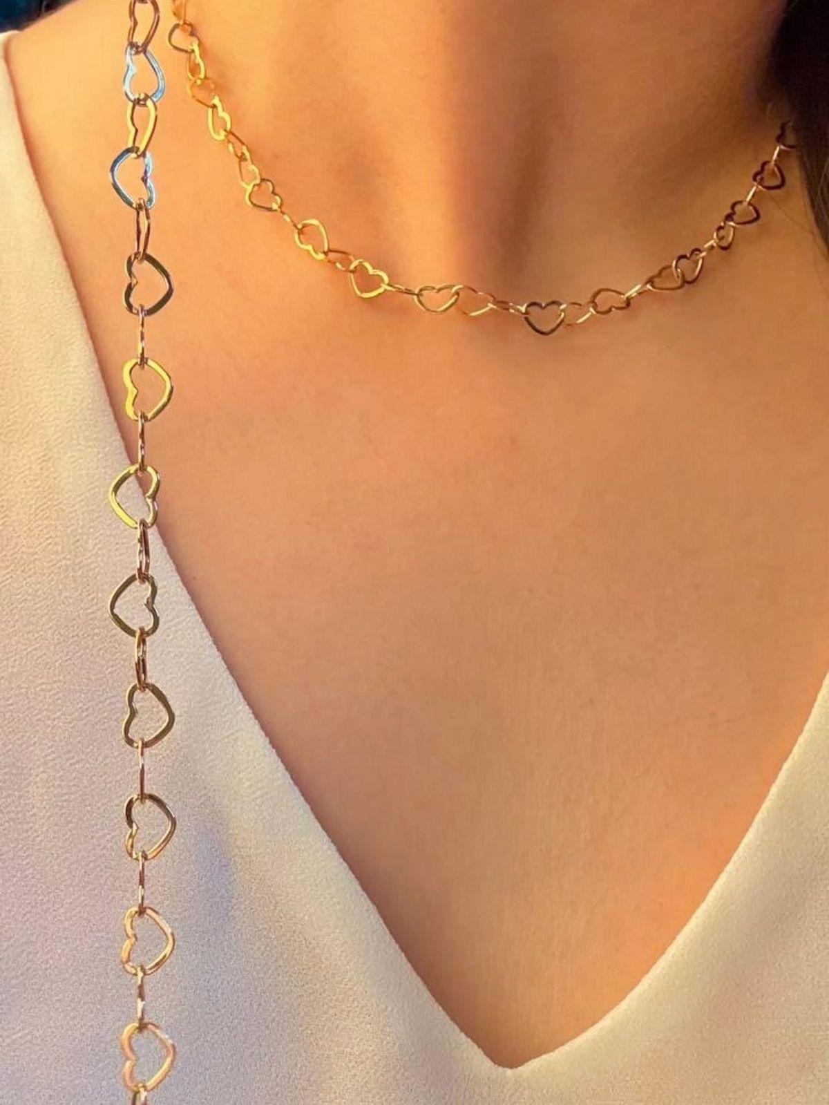 Corrente elo coração 3mm 40cm 4.5cm de extensor