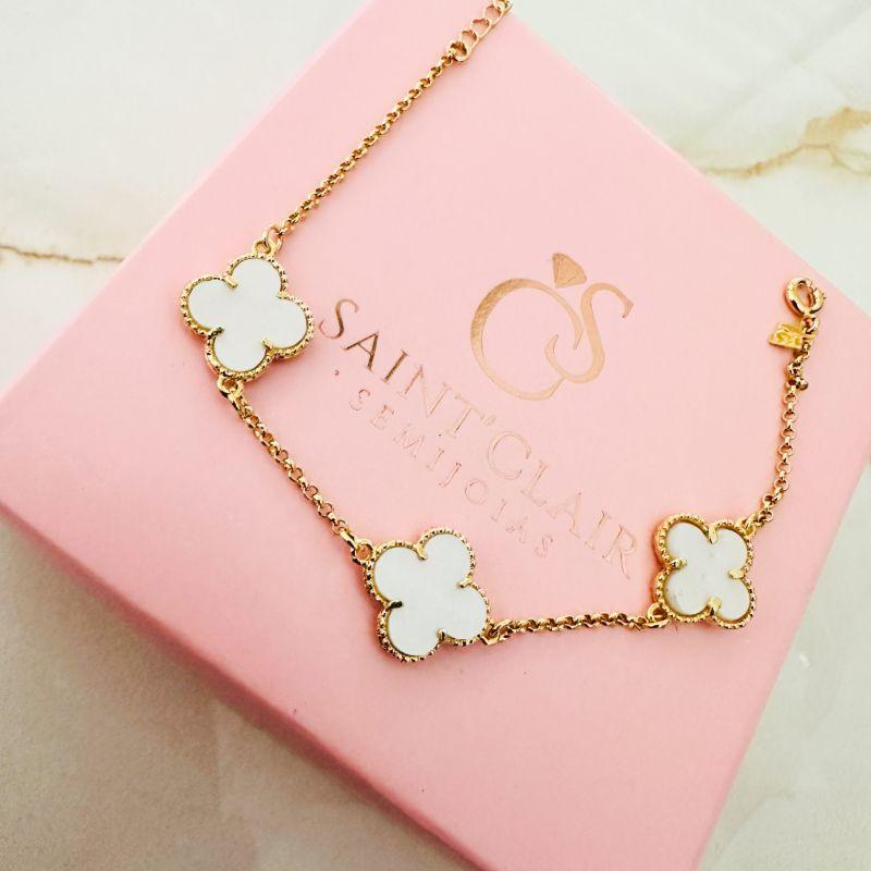 pulseira 3 flor trevo acrilico 1,5cm corr elo port 17cm+7cm extp p