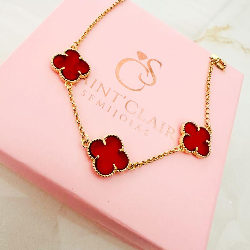pulseira 3 flor trevo acrilico 1,5cm corr elo port 17cm+7cm extp p