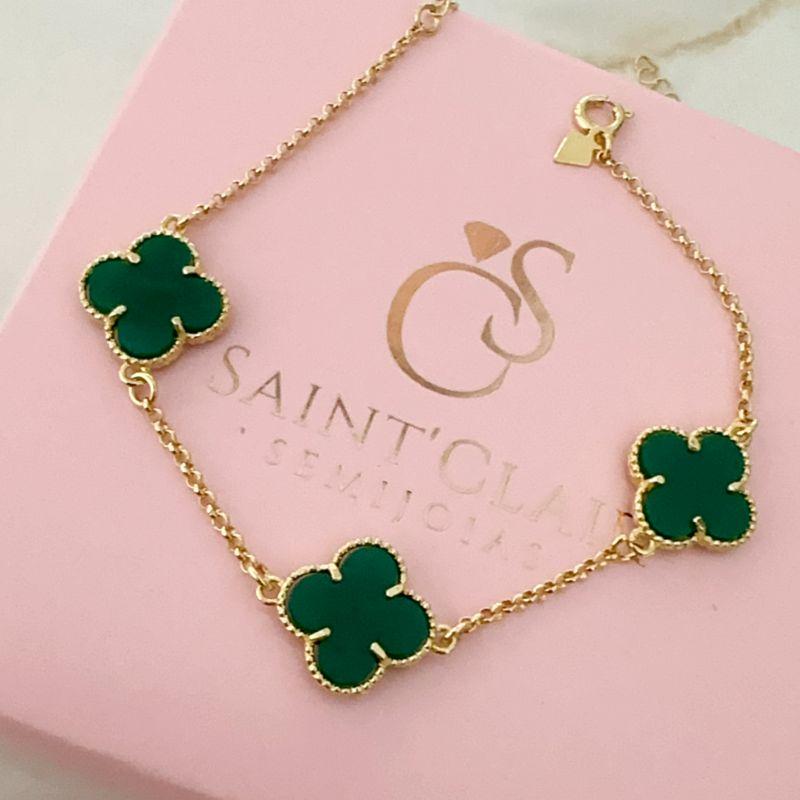 pulseira 3 flor trevo acrilico 1,5cm corr elo port 17cm+7cm extp p