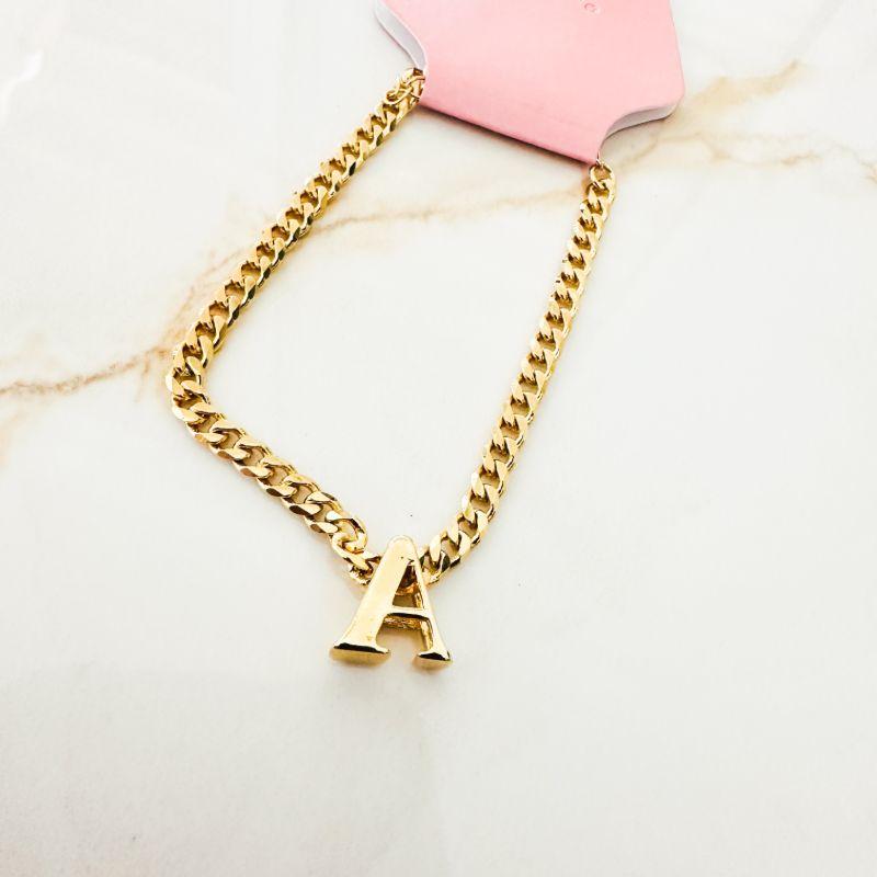 Pulseira grumet 4mm  18cm e extensor 3cm com inicial 1.1cm