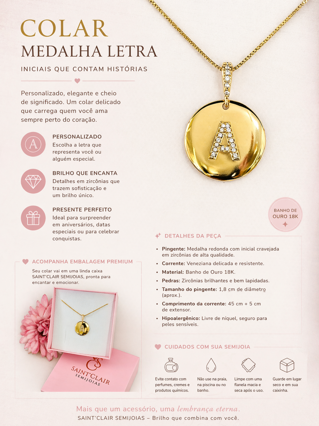 COLAR MEDALHA LETRA CRAVEJADA