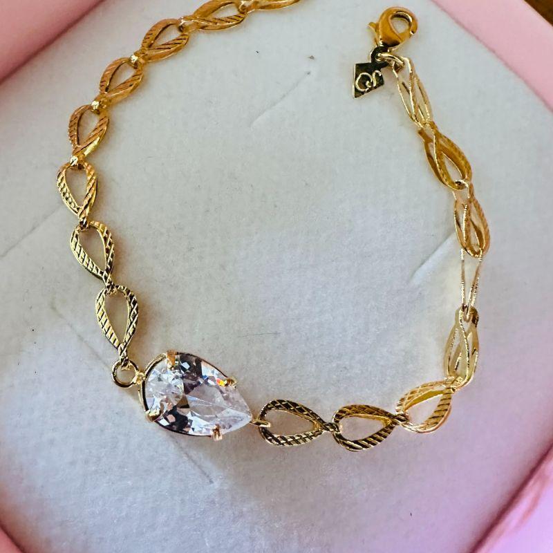 pulseira elo  zirconia cristal gota